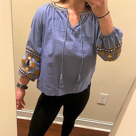 Rebellion Boho Embroidered 3/4 Sleeve Shirt Size M - Picture 4 of 10